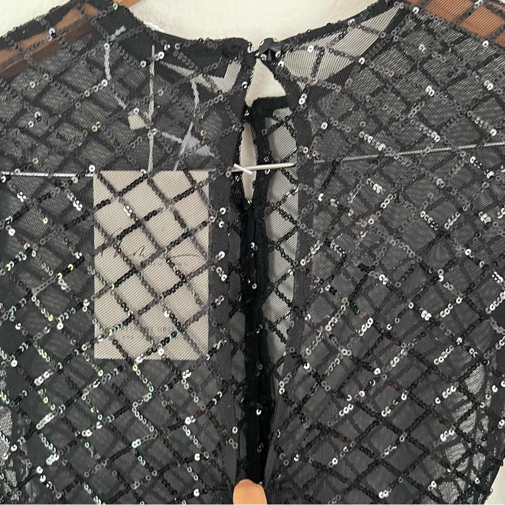 Mew Mews Statement Dress Black Sequins Sheer Jumpsuit With Gloves Size SMALL NWT - Picture 8 of 16